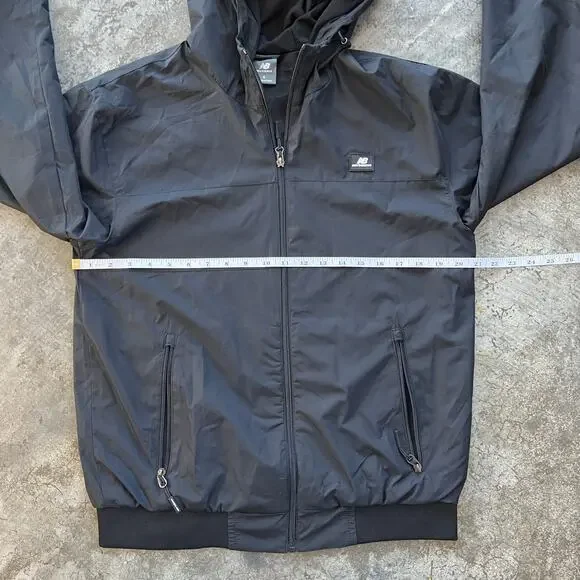New Balance Windbreaker Jacket Men S Small Black Hooded Full Zip Ripstop Running - Picture 6 of 8